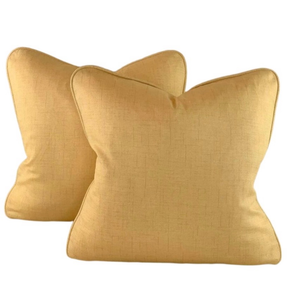PR 16” Designer P Kaufmann Waverly Gold Solid Faux  Linen Texture Pillow Covers